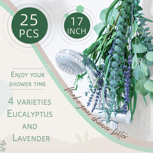25 PCS | 4 Kinds Fresh Eucalyptus & Lavender Flowers Bundles for Shower |Real Eucalyptus Leaves Home Decor Shower Decor Wedding Decor |