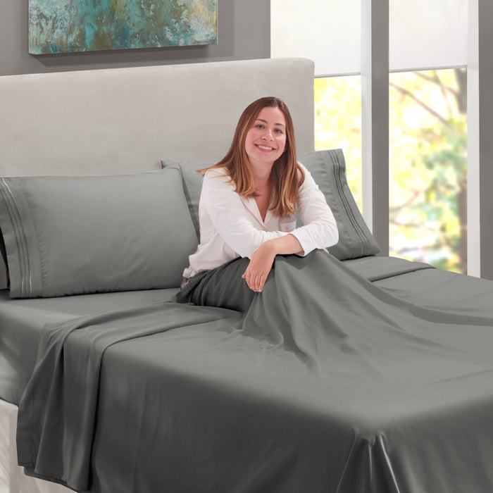 Bed Sheets Set, Deep Pocket 4-Piece, Hotel Luxury Soft Microfiber, Queen Size Sheets, Gray