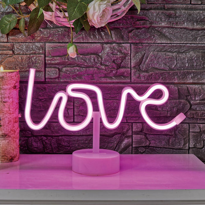Ez-Illuminations Indoor Battery Operated Pink LED Neon-Style Love Light, with Built-In Timer