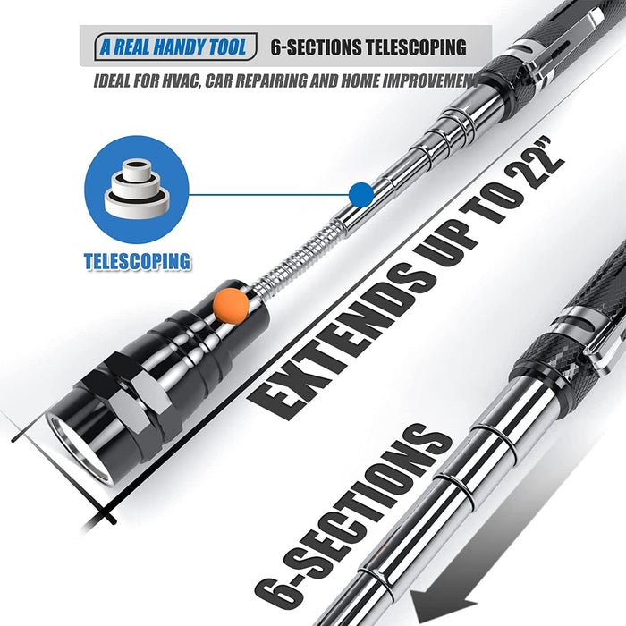 Extendable Magnetic Flashlight with Telescoping Magnet Pickup Tool-Cool Gadgets Gifts Idea & Christmas Stocking Stuffers for Men, Husband,Dad,Father,Mechanic,Tech,Handyman,Him Women