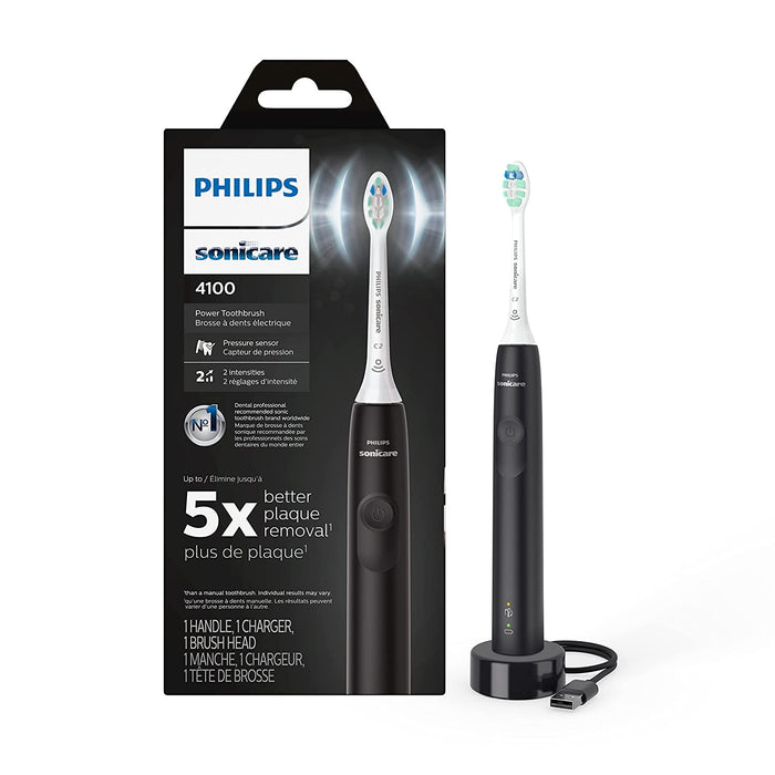 4100 Power Toothbrush, Rechargeable Electric Toothbrush with Pressure Sensor, Black HX3681/24