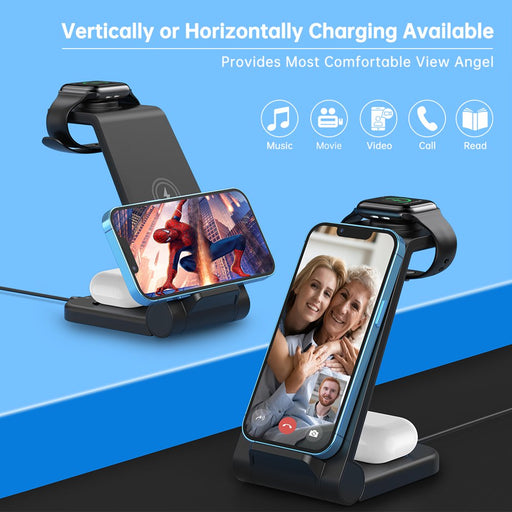 Fast Wireless Charger Station, 23W Qi Certified Wireless Charging Stand for Iphone 14/13/13 Pro/ 12/12 Pro/11/Xs Max/Xr/X/Galaxy S21 S20 S10, Airpods 3/2/Pro, Iwatch Series