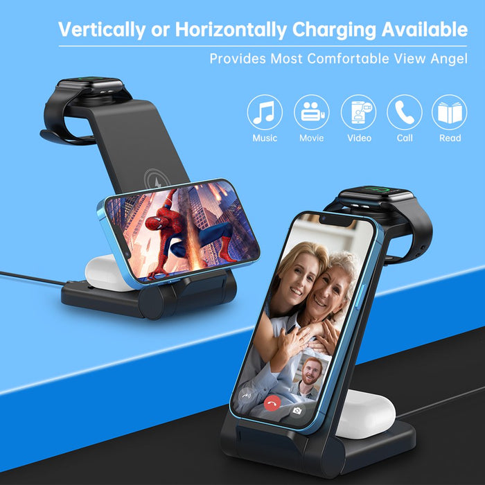 Fast Wireless Charger Station, 23W Qi Certified Wireless Charging Stand for Iphone 14/13/13 Pro/ 12/12 Pro/11/Xs Max/Xr/X/Galaxy S21 S20 S10, Airpods 3/2/Pro, Iwatch Series