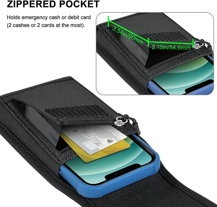 Phone Holster Fits Iphone 14 11 12 13 Pro Max 8 7 6 plus Samsung Galaxy S21 S20 FE plus Ultra S10E S9 A32 A12 A13 A11 A10E A02S Nylon Cell Pouch Zipper Storage Pocket Holder