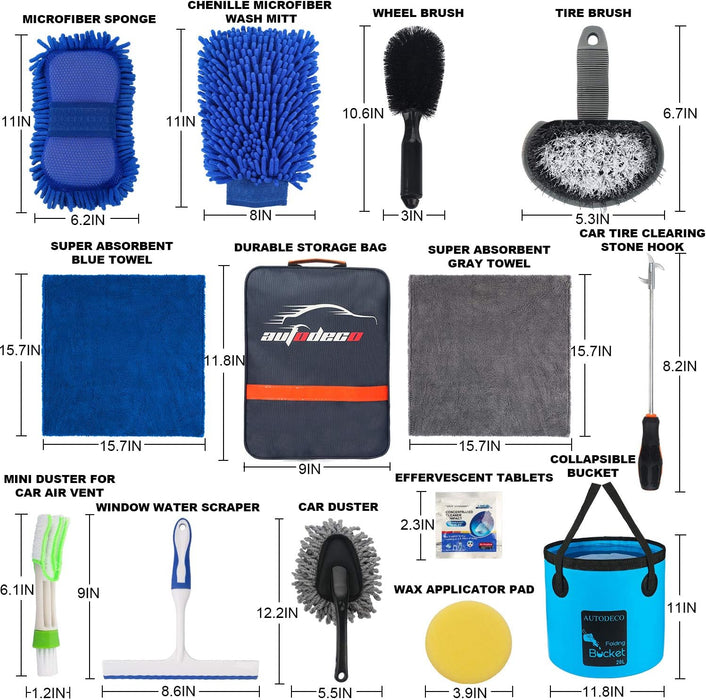 22Pcs Car Wash Cleaning Tools Kit Car Detailing Set with Blue Canvas Bag Collapsible Bucket Wash Mitt Sponge Towels Tire Brush Window Scraper Duster Complete Interior Car Care Kit