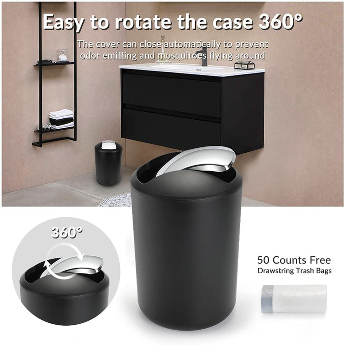 Delaman Bathroom Sets Accessories,Plastic 6 Piece Bathroom Accessory Set Bathroom Trash Can Set with Drawstring Trash Bags,Soap Dispenser,Tooth Mug,Soap Dish,Toilet Brush Holder