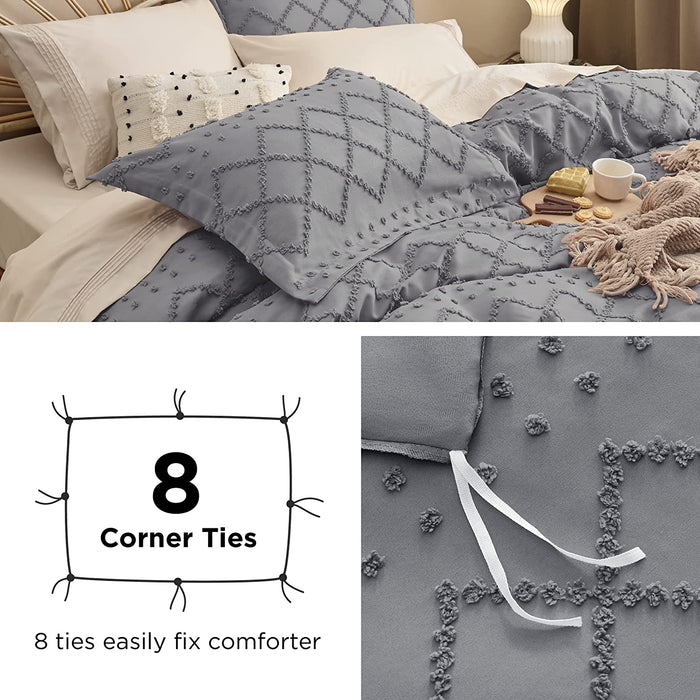 Bedsure Boho Duvet Cover Queen - Boho Bedding, Tufted Queen Duvet Cover for All Seasons, 3 Pieces Embroidery Shabby Chic Home Bedding Duvet Cover Set (Grey, Queen, 90X90'')