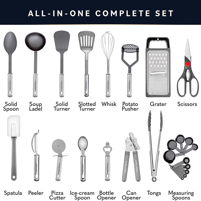 25Pc Kitchen Utensils Set - Nylon & Stainless Steel Cooking Utensils Set - Non-Stick Kitchen Utensils with Spatula - Kitchen Gadgets Cookware Set - Kitchen Tools Set (25 Piece, Gray)