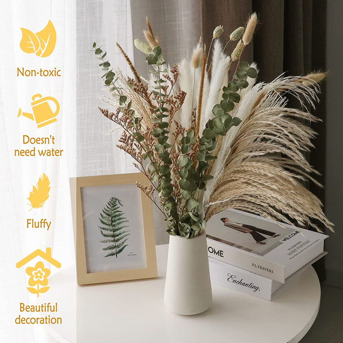 Natural Dried Flower Bouquet , Dried Pampas Grass Decor, 8 Varieties Flowers for Vase, Dried Floral Arrangements for Home Wedding Table Decor(Green)
