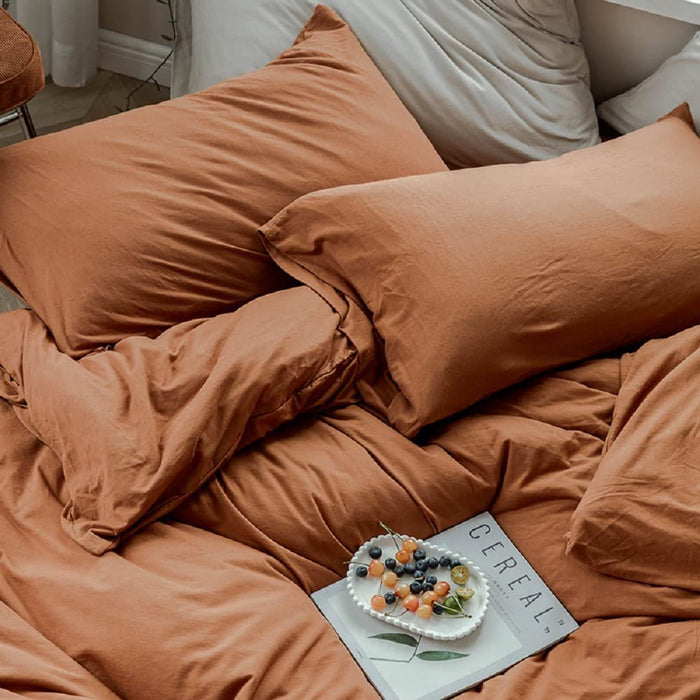 MKXI Caramel Pumpkin Duvet Cover Queen Size，Solid Brown Bedding Set，Soft Jersey Cotton Simple Bedroom Collection，Solid Color Adults Bedding