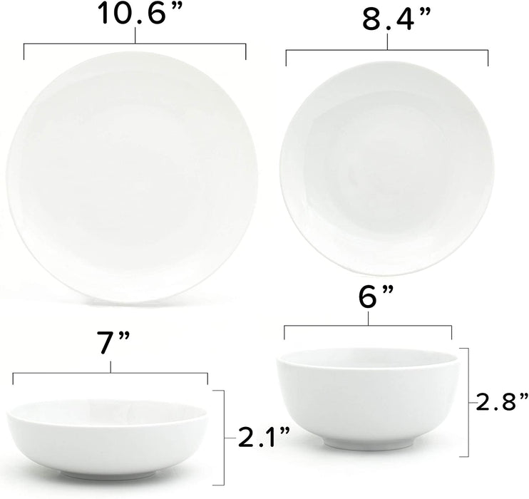 Euro Ceramica Essential Collection Porcelain Dinnerware and Serveware, 16 Piece Set, Service for 4, Classic White