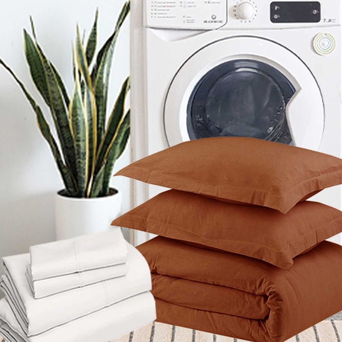Bedding Comforter Set Queen Size, 7 Piece Boho Microfiber Bed in a Bag - Soft & Lightweight All Season Farmhouse down Alternative Comforter with Sheets for Women Men, Solid Burnt Orange
