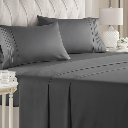Cal King Size 4 Piece Sheet Set - Comfy Breathable & Cooling Sheets - Hotel Luxury Bed Sheets for Women & Men - Deep Pockets, Easy-Fit, Soft & Wrinkle Free Sheets - Dark Grey Oeko-Tex Bed Sheet Set