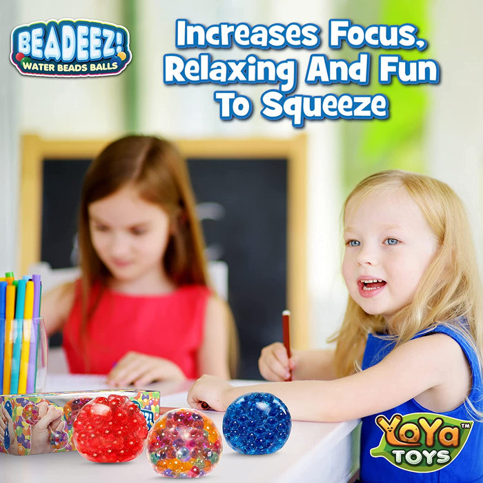 Beadeez Squishy Stress Relief Balls (3 Pack) - Colorful Squeeze Stretch Balls with Water Beads - Sensory Fidget Toys for Kids and Adults - Increase Focus, Great for ADHD, Autism, Anxiety
