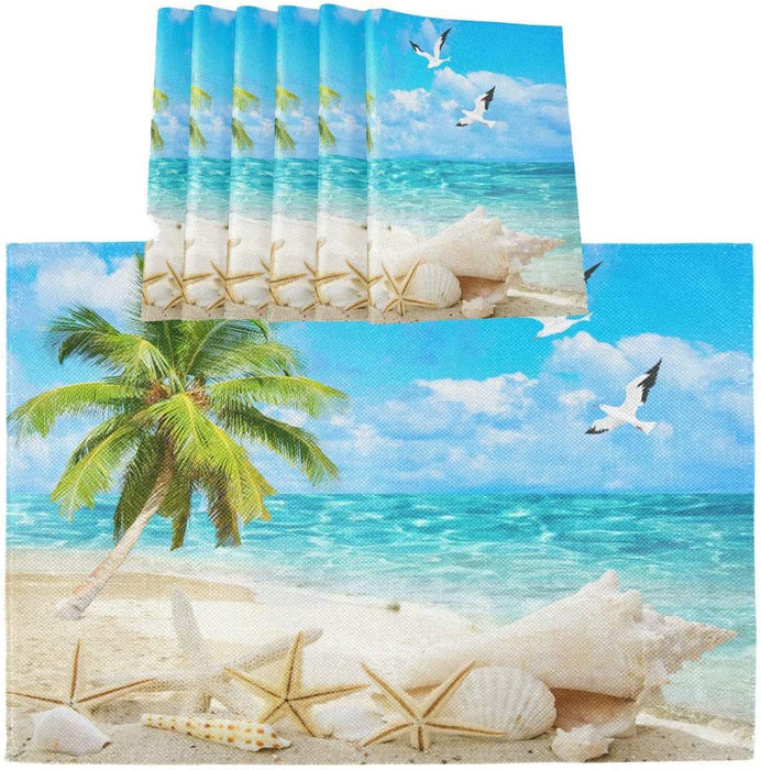 Pfrewn Winter Red Truck Dog Snow Placemats Set of 6 Table Mat Christmas Snowflake Place Mat Double-Sided Print 12" X 18" Dining Home Kitchen Xmas Table Decoration