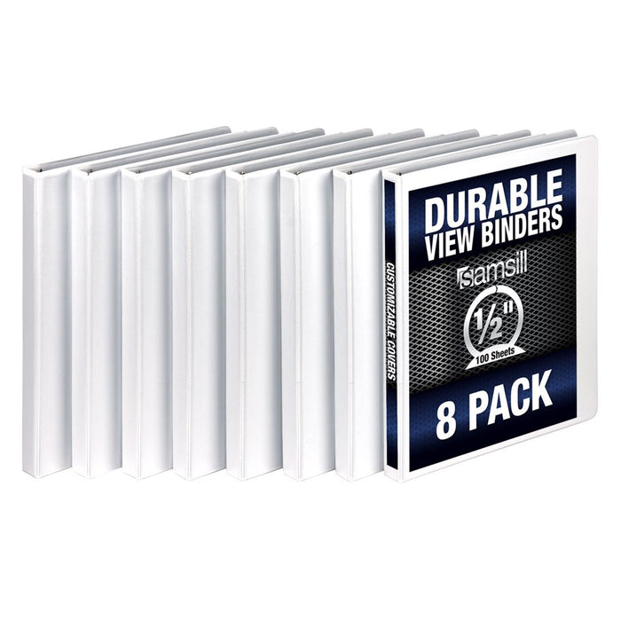 Durable .5" round Ring Binder, White, Customizable, 8 Pack