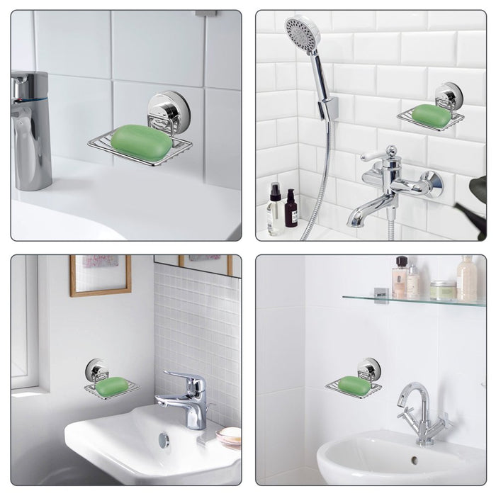 Eeekit Powerful Vacuum Suction Cup Mounted Soap Dish, Waterproof Soap Tray Bar Soap Basket, Strong Rustproof Stainless Steel Wall Mounted Soap Saver Sponge Holder for Bathroom & Kitchen Sink, No Drilling (3 Pack)