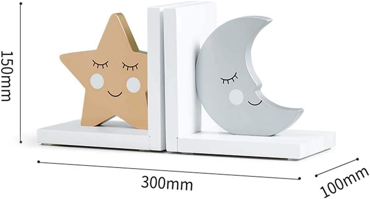 Cribmate Wooden Bookends for Kids Moon & Star Thematic Bookends for Kids Nursery Room Decor