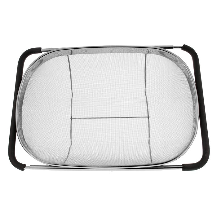 over the Sink Deep Well Oval Stainless Steel Colander Fine Mesh W/ Extendable Handle