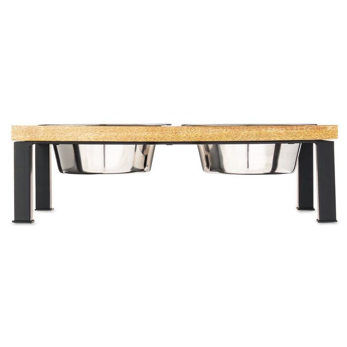 Elevated Stainless Steel Dog Bowls, Wood Finish, Medium