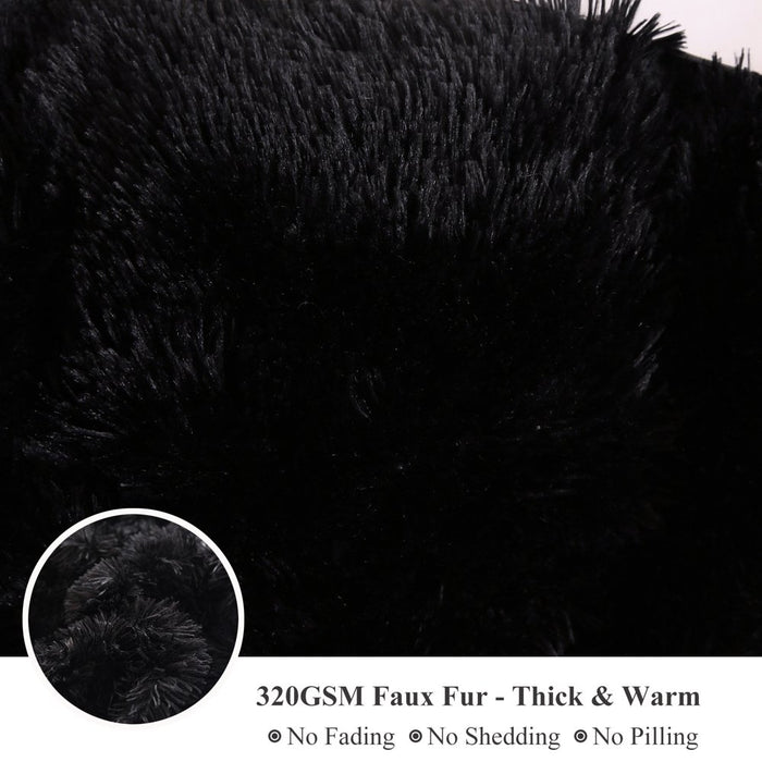 3 Pieces Furry Plush Duvet Cover Set, Black Faux Fur Comforter Cover Set, Luxury Soft Velvet Fuzzy Fluffy Bedding Set, Shaggy Duvet Cover with 2 Pillow Covers, Zipper Closure, Queen Size, Black