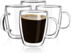Double Wall Glass Coffee Mugs, (4-Pcak) 16 Ounces-Clear Glass Coffee Cups with Handle,Insulated Coffee Glass,Cappuccino Cups,Tea Cups,Latte Cups,Beverage Glasses Heat Resistant