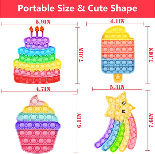 4 Pack Pop Fidget Toys, Its Poppers Bubble with Pop Sound Sensory Fidget Toy, Cake Popsicle Ice Cream Star for Kids and Adults Stress Relief, ADHD Autism Silicone Pressure Relieving Toys