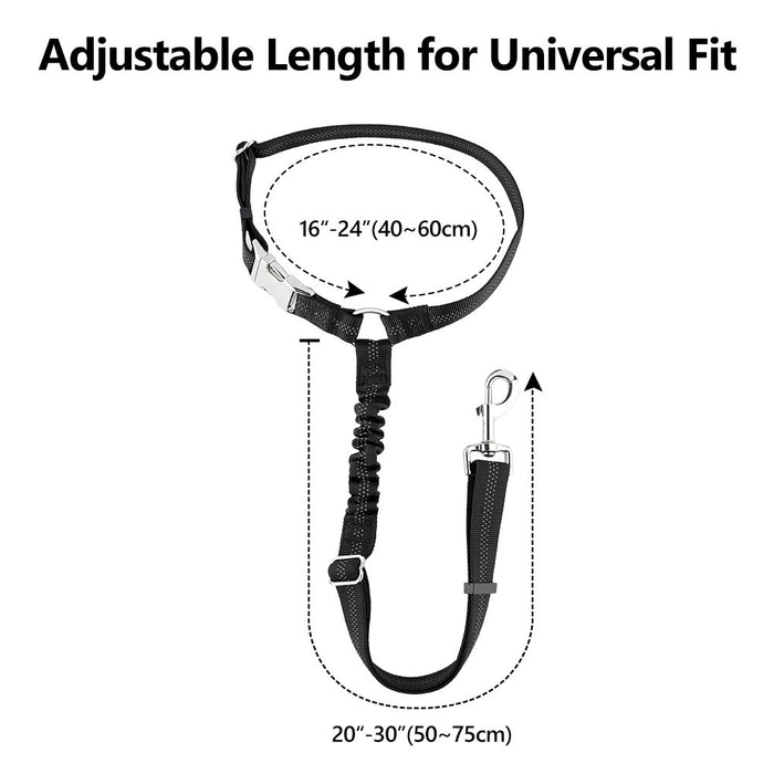 Dog Seat Belt for Car Headrest, Reflective and Adjustable with Bungee for Small Medium Large Dogs and Cats, Black