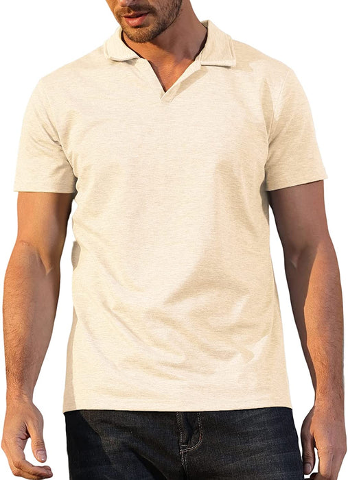 Men'S Fashion Athletic Muscle Polo Shirts V Neck Golf T-Shirts Workout Solid Color Tee Shirt Top