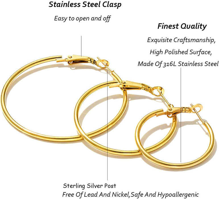 Cocamiky 9 Pairs Big Gold Hoop Earrings Set for Women Girls,Stainless Steel 14K Gold Plated Thin Hoops Rose Gold Silver Hypoallergenic Sterling Silver Post for Sensitive Ears Jewelry