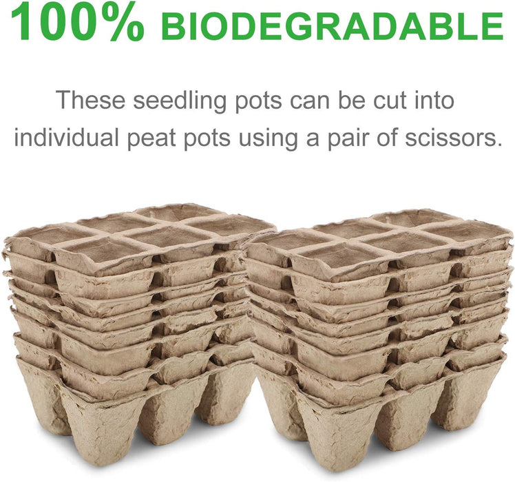 72 Cells Peat Pots Seed Starter Trays, 12 Packs Biodegradable Seedling Pots Germination Trays, Organic Plant Starter Kit with 15 Pcs Plant Labels