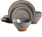 Gibson Elite Terranea round Reactive Glaze Terra Cotta Dinnerware Set, Service for Four (12Pcs), Grey