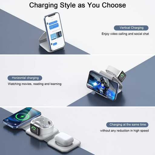 Wireless Charger 3 in 1, Magnetic Travel Wireless Charging Station Multiple Devices,Gan 3 in 1 Charging Station,Compatible for Iphone15/14/13/12/Pro/Max,Iwatch,Airpods 3/2/Pro(Adapter Includes)