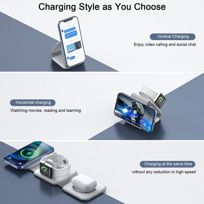 Wireless Charger 3 in 1, Magnetic Travel Wireless Charging Station Multiple Devices,Gan 3 in 1 Charging Station,Compatible for Iphone15/14/13/12/Pro/Max,Iwatch,Airpods 3/2/Pro(Adapter Includes)