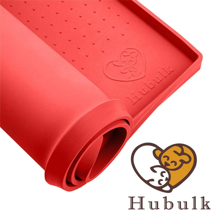 Dog Feeding Mat,Silicone Pet Food and Water Bowl Placemat,Dishwasher, High Raised Edge to Prevent Spills,Nonslip Waterproof Tray to Stop Messes on Floor (19"X12"X0.5", Red)