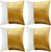 4 Packs Gold Decorative Throw Pillow Covers 18X18 Inch for Living Room Couch Bed Sofa, Gold and White Velvet Patchwork with Gold Leather, Luxury Home Decor Square Cushion Case 45X45 Cm