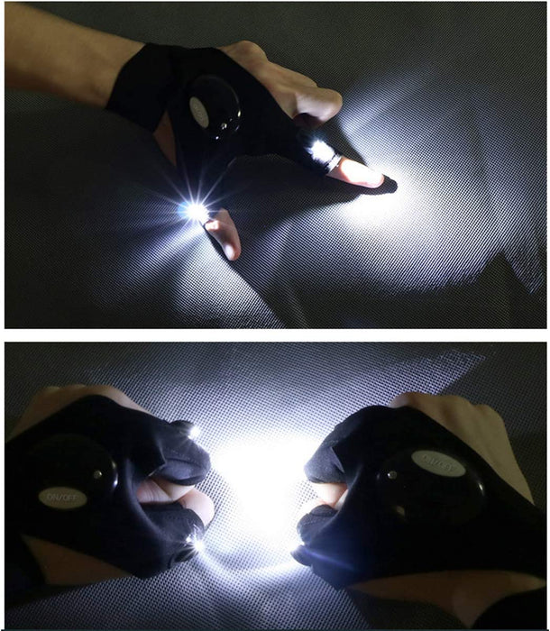 XIANGZHU 3 Pairs Flashlight Gloves, Fingerless LED Gloves, Birthday Gifts for Man, Hands Free Flashlights for Working in Darkness Places Fishing, Repair, Camping, Hiking, Running