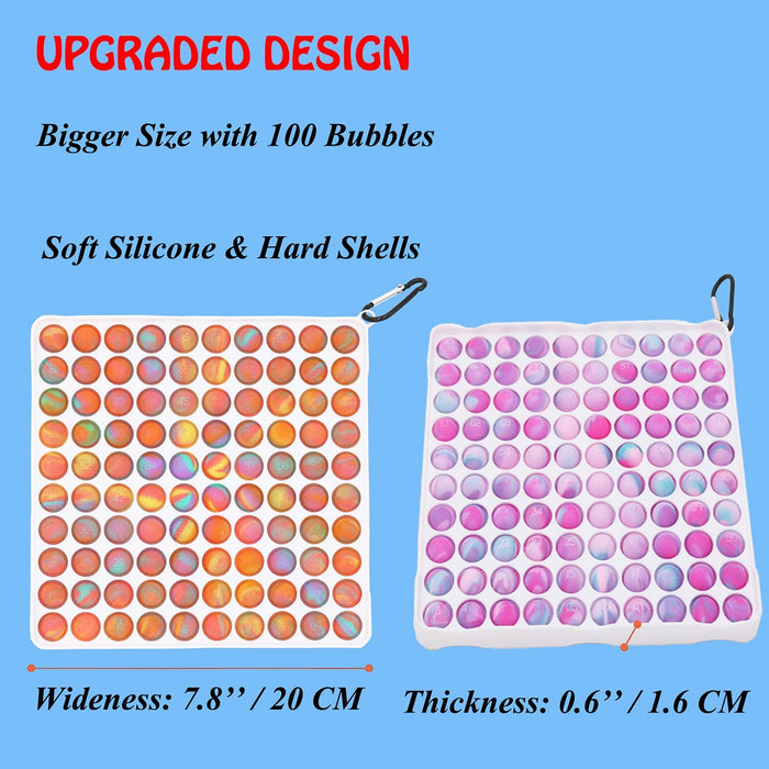 Fidget Sensory Toy, Push Big Size Pop It 100 Bubbles Sensory Toy, 1 Pack Square Silicone Puzzle Toy, Stress Pressure Relieving for Kids, Adults for Relaxing(Ombre)