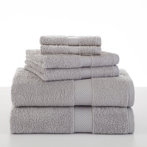 Martex 7132976 Ringspun Solid Soft Absorbent Cotton 6 Piece Hand and Bath Towel Set Silver