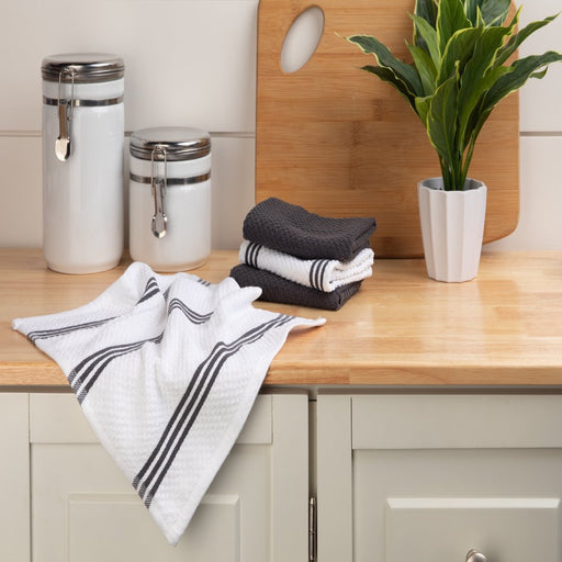 Sticky Toffee Cotton Terry Kitchen Dishcloth, Gray, 8 Piece, 12 in X 12 In