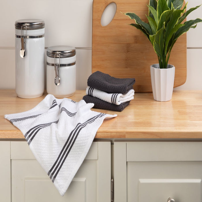 Sticky Toffee Cotton Terry Kitchen Dishcloth, Gray, 8 Piece, 12 in X 12 In
