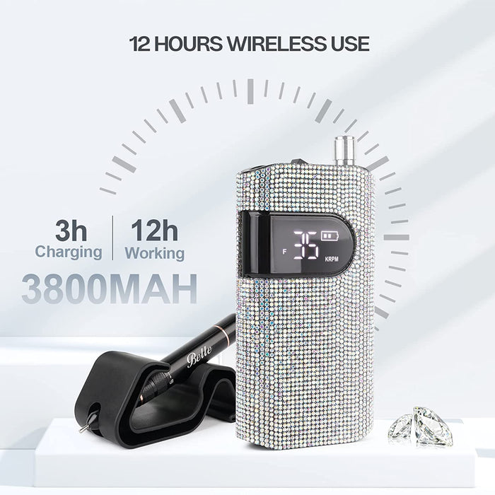 Professional Nail Drill Machine, Sparkly Electric Nail File for Acrylic Nails, Cordless Portable Nail Drill Kit with Drill Bits & Sanding Bands, Manicure Pedicure Tools for Home and Salon