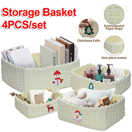 Wicker Basket Storage Basket 4PCS Woven Basket Handmade Paper Rope Bin Nesting Basket for Home Office Decor Bedroom