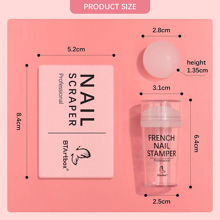 French Nail Stamper -  French Tip Nail Tools with Nail Scraper and Replaceable Stamper Head, 100-Time Using Silicone Nail Stamper Kit for Gel Nail Polish DIY Nail Art Tools