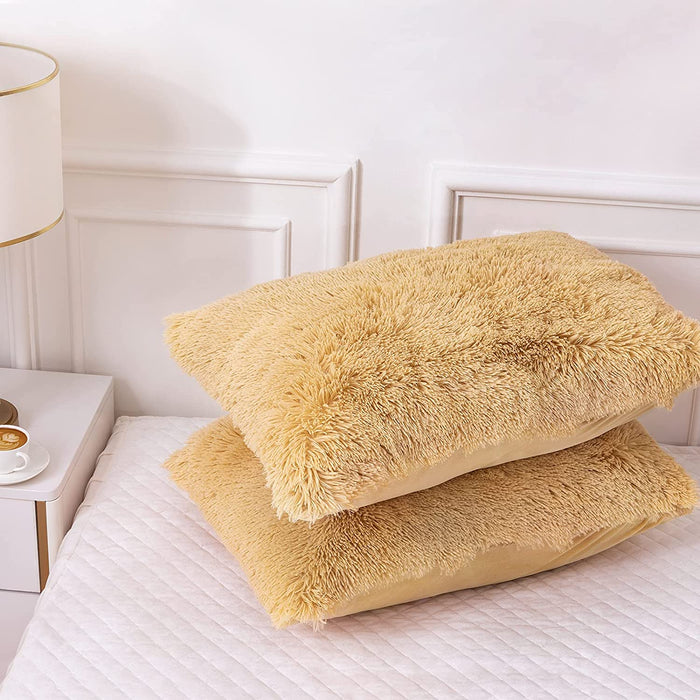 Plush Fluffy Duvet Cover Oeko-Tex Certified Luxury Ultra Soft Shaggy Crystal Velvet Bedding Set 3 Pieces(1 Duvet Cover + 2 Pillow Shams) Zipper Closure(Queen, Camel)