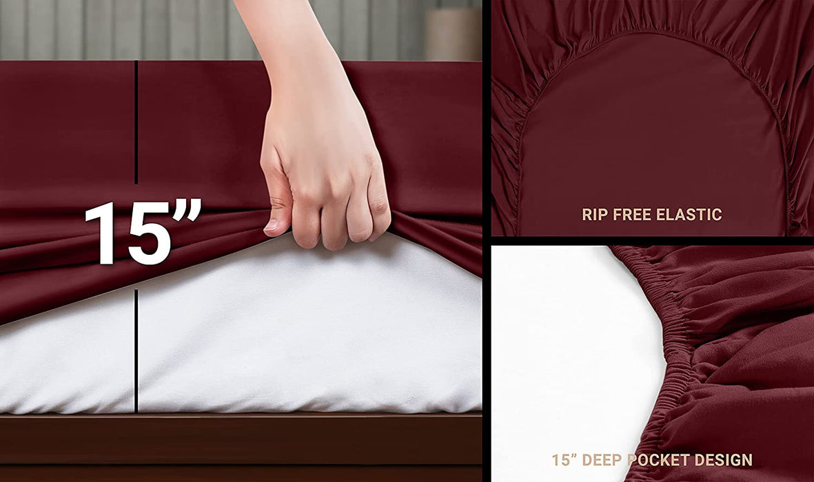 Queen Bed Sheets Set - 4 Piece Bedding - Brushed Microfiber - Shrinkage and Fade Resistant - Easy Care (Queen, Red Burgundy)