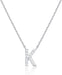 14K White Gold Plated Cubic Zirconia Initial Necklace | Letter Dainty Necklaces for Women
