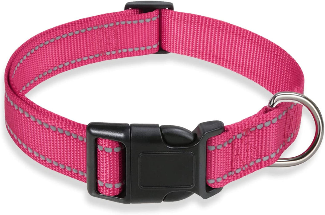 Reflective Dog Collar with Buckle Adjustable Safety Nylon Collars for Small Medium Large Dogs, Black S