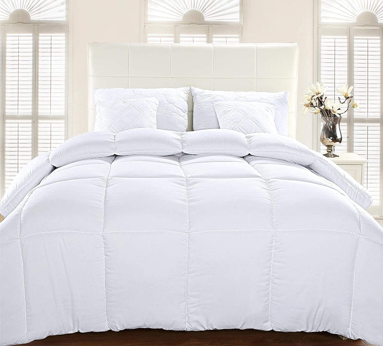 Comforter Duvet Insert - Quilted Comforter with Corner Tabs - Box Stitched down Alternative Comforter (Queen, White)