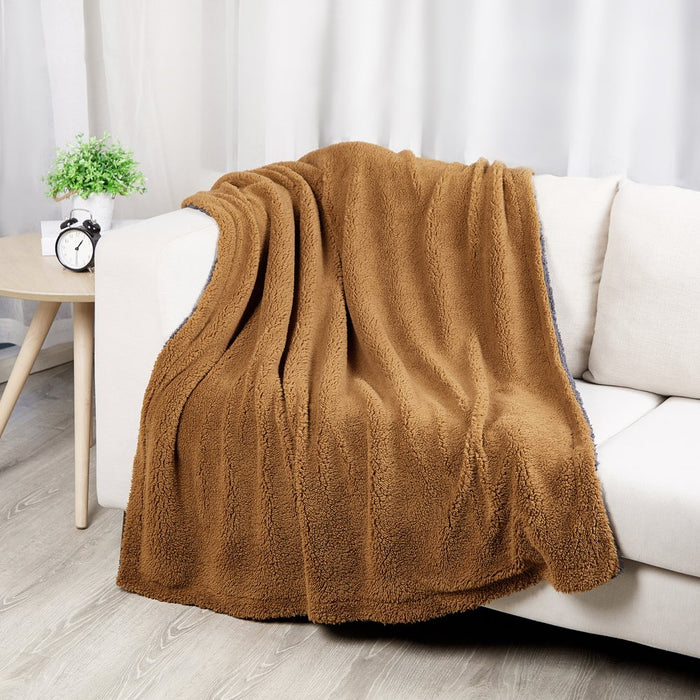Reversible 2-Tone Sherpa Dual Layer Throw Blanket, 50" X 60", Recycled Polyester, Brown and Gray
